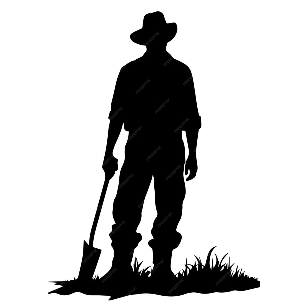 Agricoltore con zappa – icona silhouette Icona silhouette di agricoltore siciliano con zappa su spalla